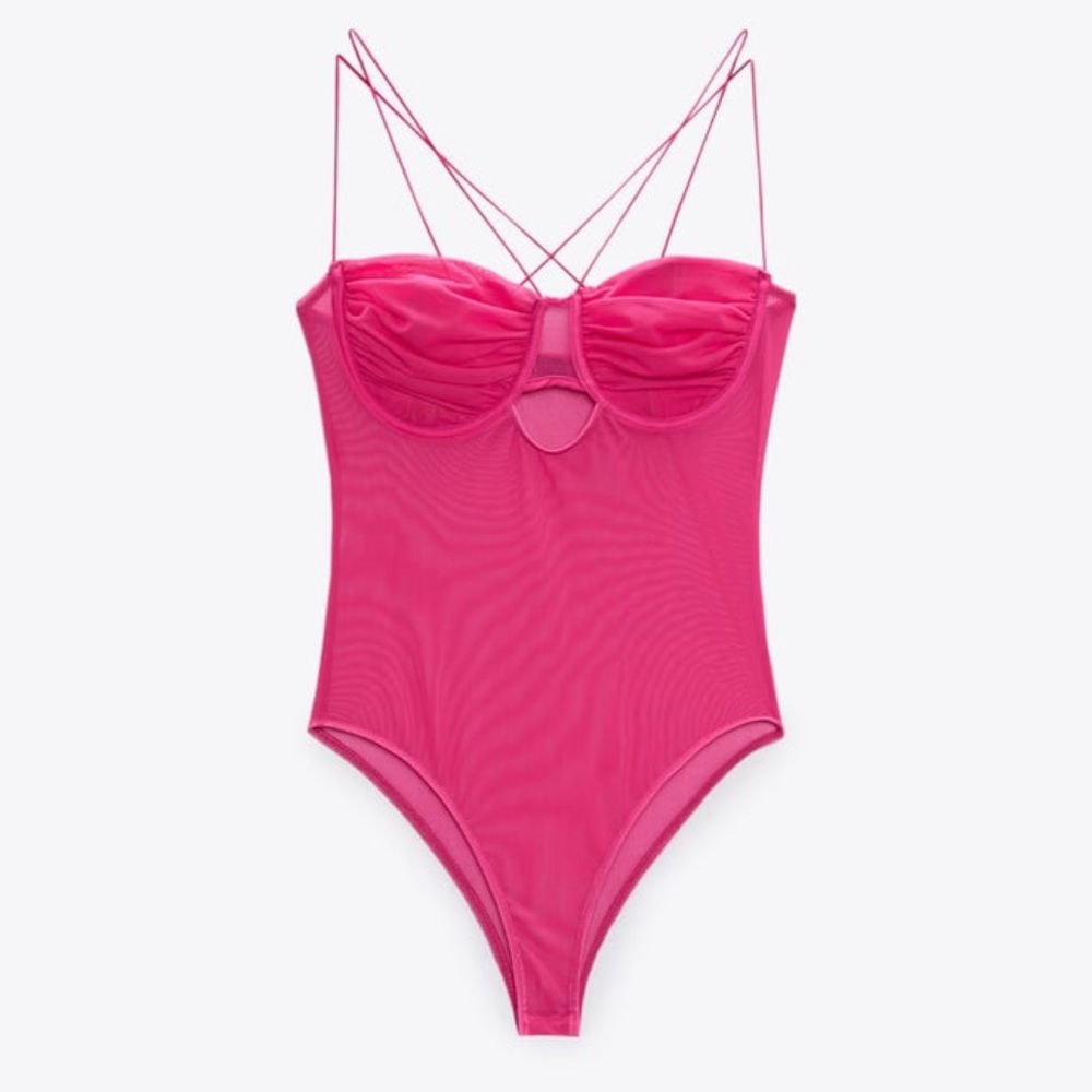 Zara pink tulle bodysuit underwire corset thin straps